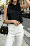 French Bow Satin Sleeveless Tank Tops