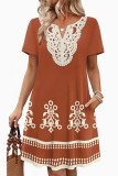 Printed V-neck Short Sleeved Dress