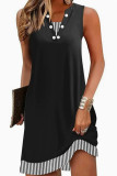 V-neck Sleeveless Striped Pocket Dress
