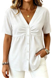 V-neck Solid Color Button Short Sleeve T-shirt