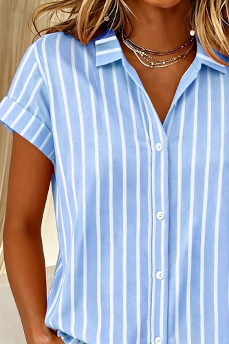 Large Size Lapel Short Sleeve Striped Shirt