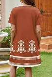 Printed V-neck Short Sleeved Dress