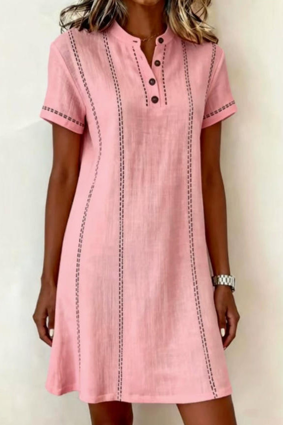 V-neck Short Sleeved Shirt Dress