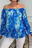 Printed One Shoulder Long Sleeve Chiffon Shirt