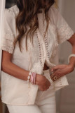French Lace Embroidered Short Sleeved Shirt