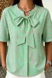 Striped Butterfly Bow Short Sleeved Shirt