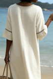 V-neck Solid Color Ruffled Short Sleeved Dress