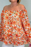 Printed One Shoulder Long Sleeve Chiffon Shirt