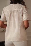 French Lace Embroidered Short Sleeved Shirt