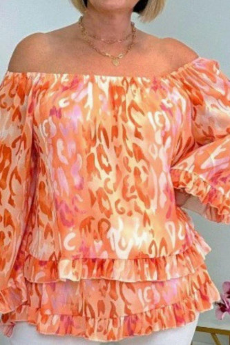 Printed One Shoulder Long Sleeve Chiffon Shirt