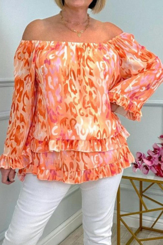 Printed One Shoulder Long Sleeve Chiffon Shirt