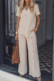  V-neck Shirt Wide Leg Pants 2-piece Set