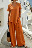  V-neck Shirt Wide Leg Pants 2-piece Set