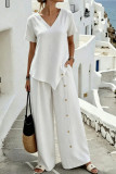  V-neck Shirt Wide Leg Pants 2-piece Set