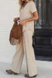  V-neck Shirt Wide Leg Pants 2-piece Set