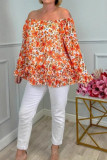 Printed One Shoulder Long Sleeve Chiffon Shirt