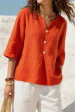 V-neck Button Nine Quarter Sleeve T-shirt