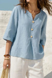 V-neck Button Nine Quarter Sleeve T-shirt