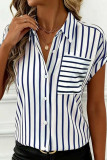 Lapel Striped Short Sleeved Shirt