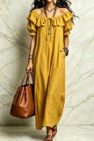 Round Neck Ruffled Short Sleeved Dress