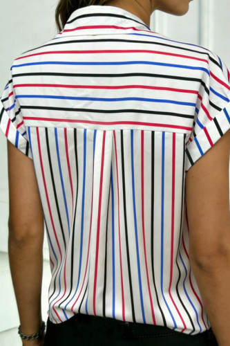 Lapel Striped Short Sleeved Shirt