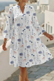 Bohemian V-neck Seven Quarter Sleeved Dress