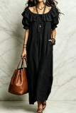 Round Neck Ruffled Short Sleeved Dress