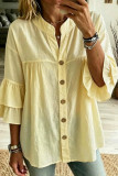 Solid Color Ruffled Short Sleeved Shirt