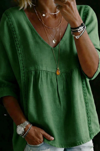 Large Size Seven Quarter Sleeve V-neck Shirt