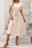 Flying Sleeve Round Neck Waist Cinched Dress
