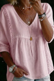 Large Size Seven Quarter Sleeve V-neck Shirt