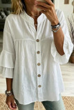 Solid Color Ruffled Short Sleeved Shirt