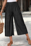 Pocket Elastic Waist Casual Wide Leg Pants