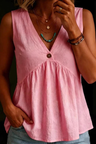 V-neck Button Sleeveless Tank Top