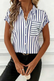 Lapel Striped Short Sleeved Shirt