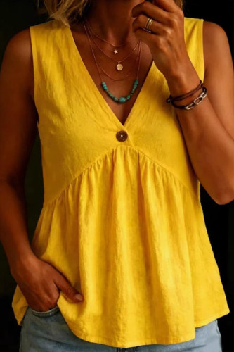 V-neck Button Sleeveless Tank Top