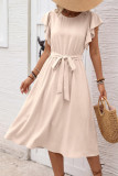 Flying Sleeve Round Neck Waist Cinched Dress