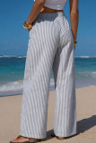 Striped Printed Elastic Waist Wide Leg Pants