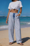 Striped Printed Elastic Waist Wide Leg Pants