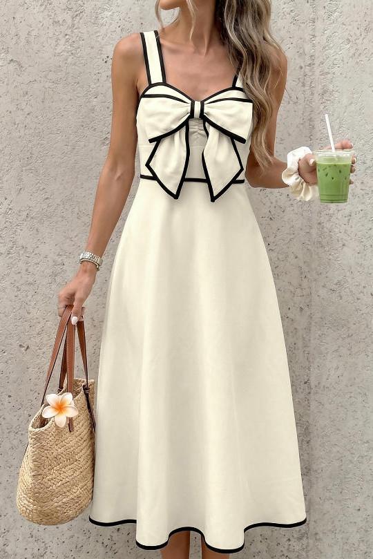Retro Bow Waist Cinching Suspender Dress