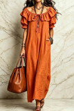 Round Neck Ruffled Short Sleeved Dress