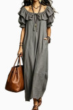 Round Neck Ruffled Short Sleeved Dress
