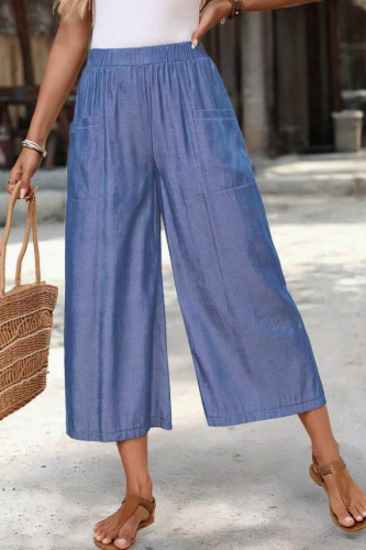Pocket Elastic Waist Casual Wide Leg Pants