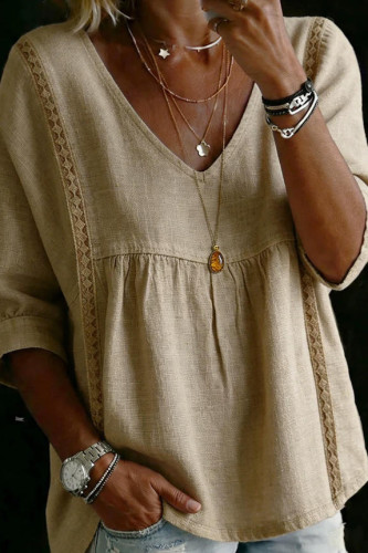 Large Size Seven Quarter Sleeve V-neck Shirt