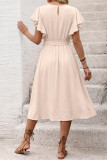 Flying Sleeve Round Neck Waist Cinched Dress