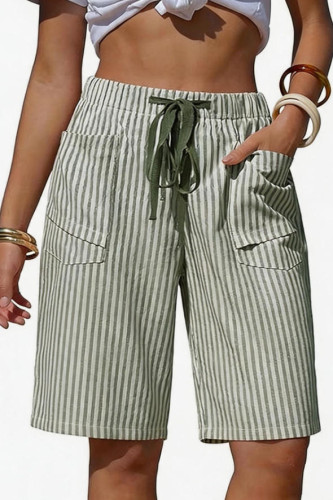 Striped Printed Elastic Waist Shorts