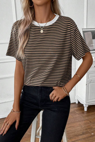 Round Neck Striped Short Sleeved T-shirt