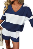 Striped V-neck T-shirt Shorts 2-piece Set