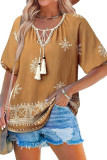 V-neck Floral Print Short Sleeved Shirt