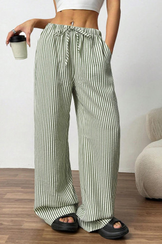 High Elastic Waist Striped Wide Leg Pants